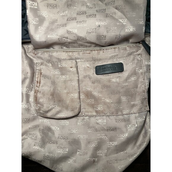 Michael Kors Tote Bag Womens Large Blue MK Monogram Shoulder Purse Handbag Zip - Picture 12 of 13